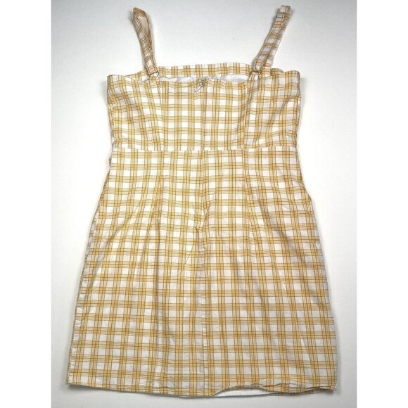 FOREVER 21 Womens MEDIUM Yellow Plaid Lined Sheath Strappy Mini DRESS EUC - Picture 3 of 8